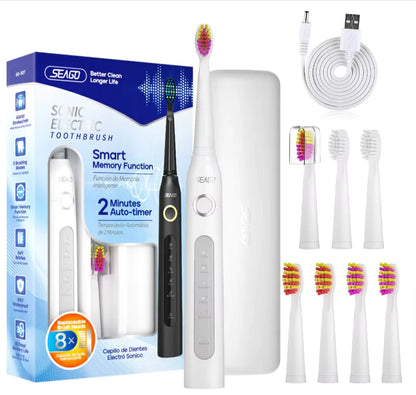 Seago Sonic Toothbrush Electric Toothbrush Cleaning Teeth 5 Modes with 8 Replaceable Brush Heads 2 Min Timer With Portable Box - Eternal flavors